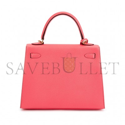 HERMÈS ROSE AZALEE EPSOM KELLY 25 SELLIER GOLD HARDWARE (25*17*7cm) 